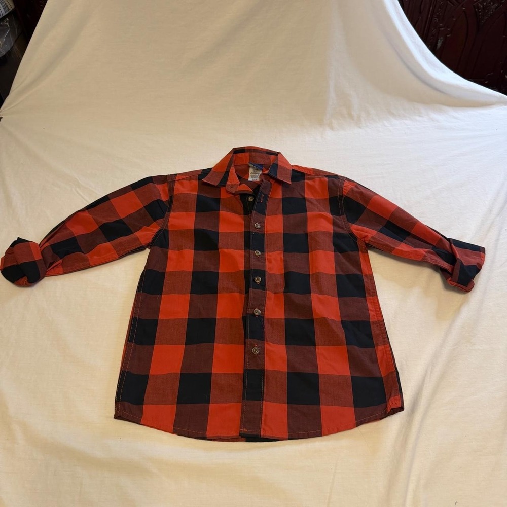 Route 66 Boys Red & Black Buffalo Plaid Button-Up Shirt Size M8